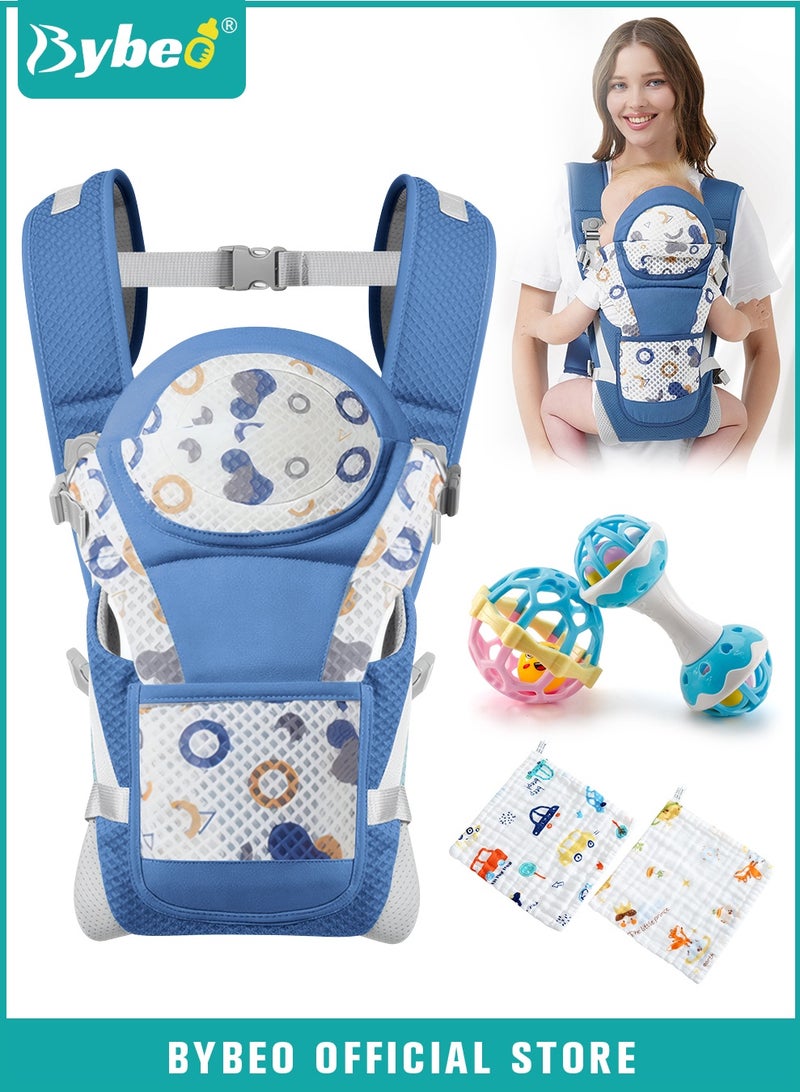 Bybeo Baby Carrier, Baby Wraps Carrier with 2 Bibs and 2 Rattle Toys Set, Ergonomic Babywearing, Adjustable Infant Carrier Slings for Newborn to Toddler, Front and Back Use for Dad and Mom - Image 1